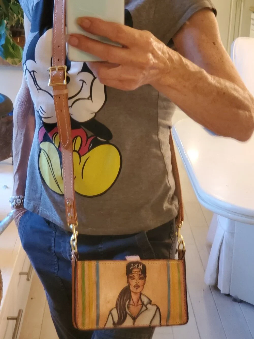 Slim cross - body bag Hand painted, handstitched Premium Veg Tan leather